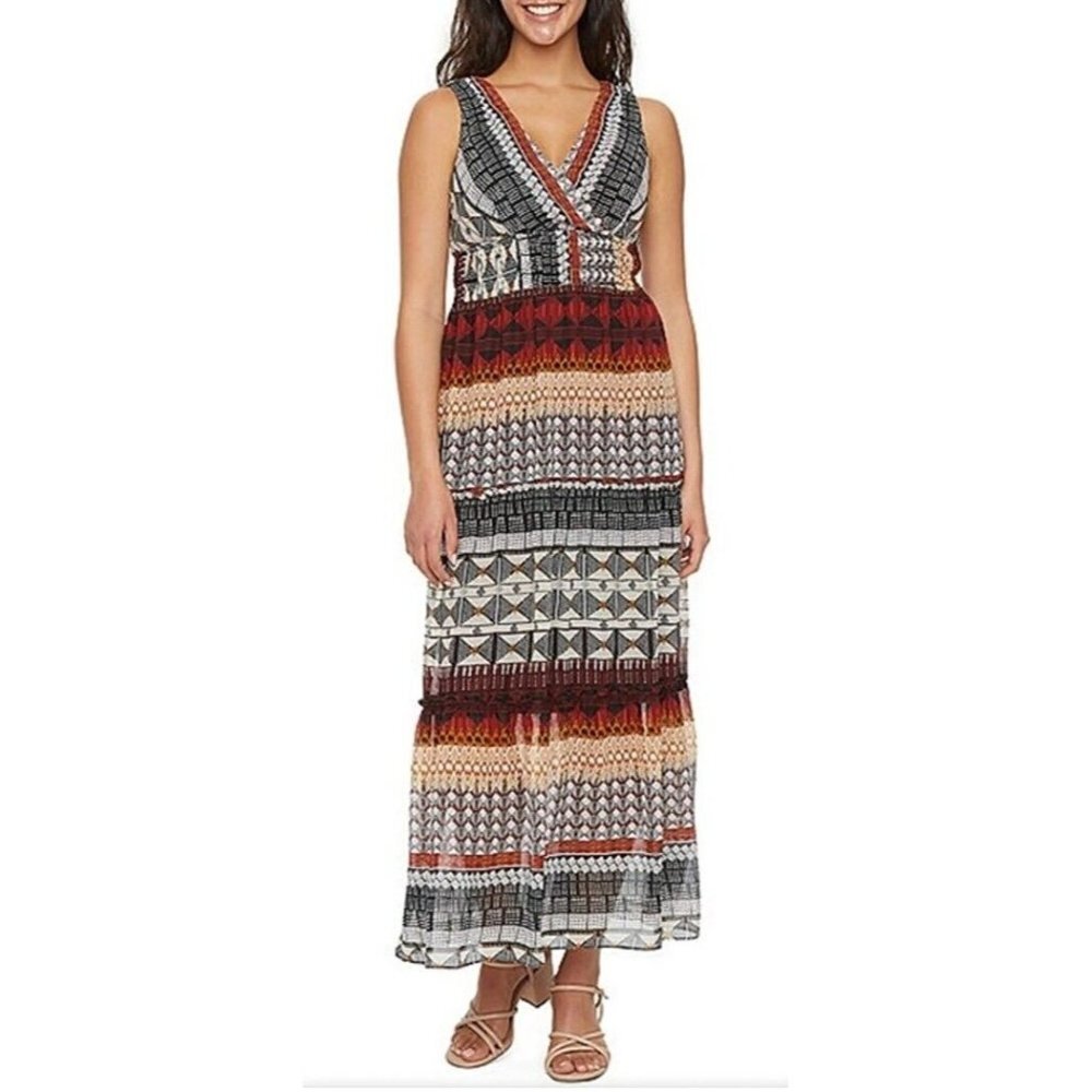 Rabbit Rabbit Rabbit Boho V-Neck Maxi Dress Tiered‎ Smocked Sleeveless 6 NWT